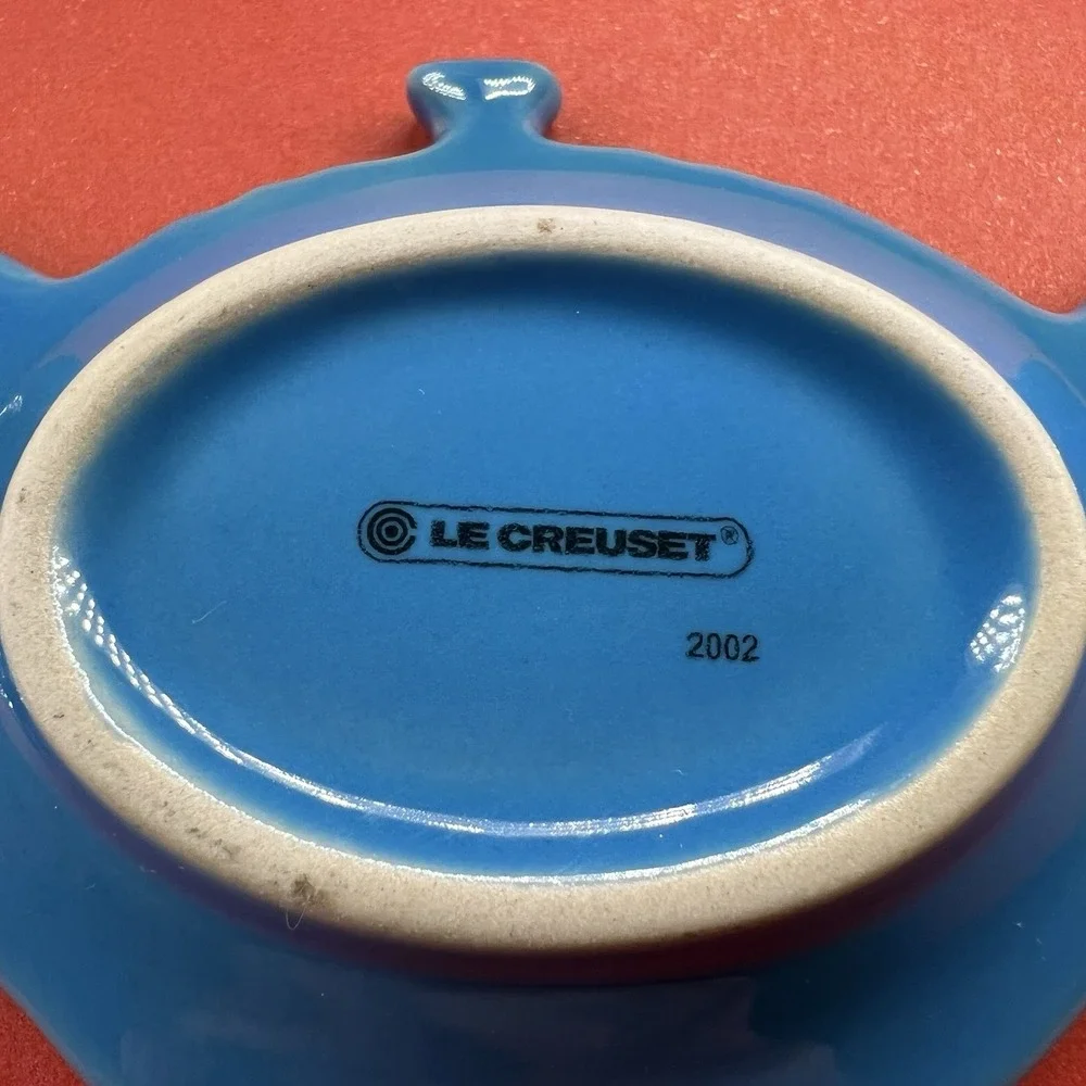 Le Creuset Marseille Blue Teapot Tea Bag Holder Spoon Rest Stoneware 2002 Vtg